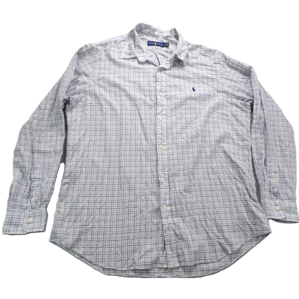 Polo Ralph Lauren Classic Fit Shirt Men XL Blue White Plaid Long Sleeve Pony EUC